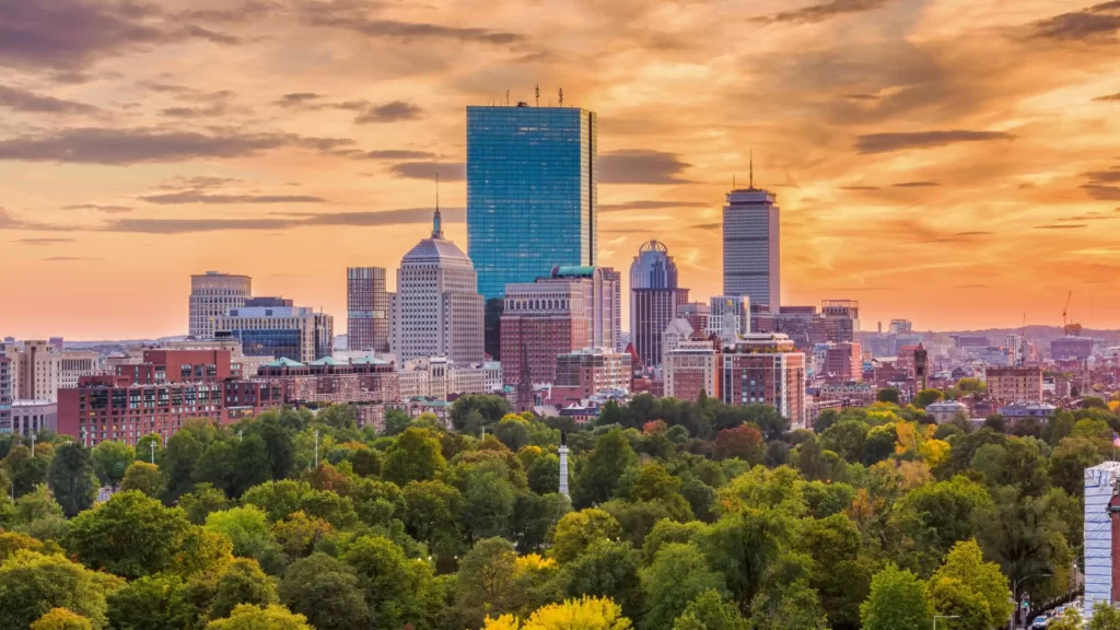 Boston skyline at sunset