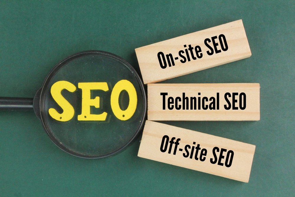 SEO concept: on-site, technical and off-site SEO