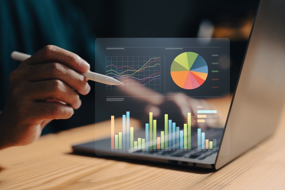 Marketing analytics charts on a laptop