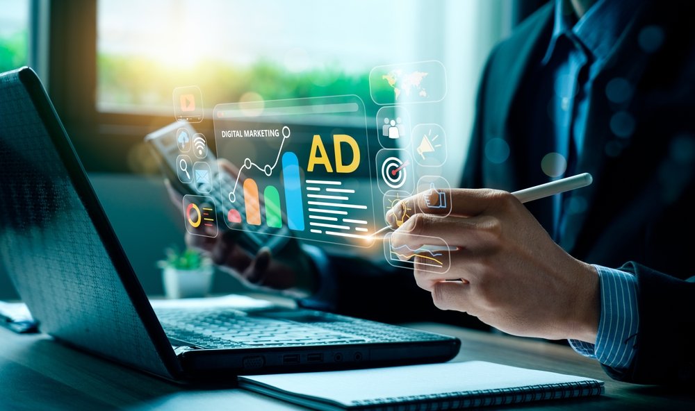 Digital advertising campaign on a laptop