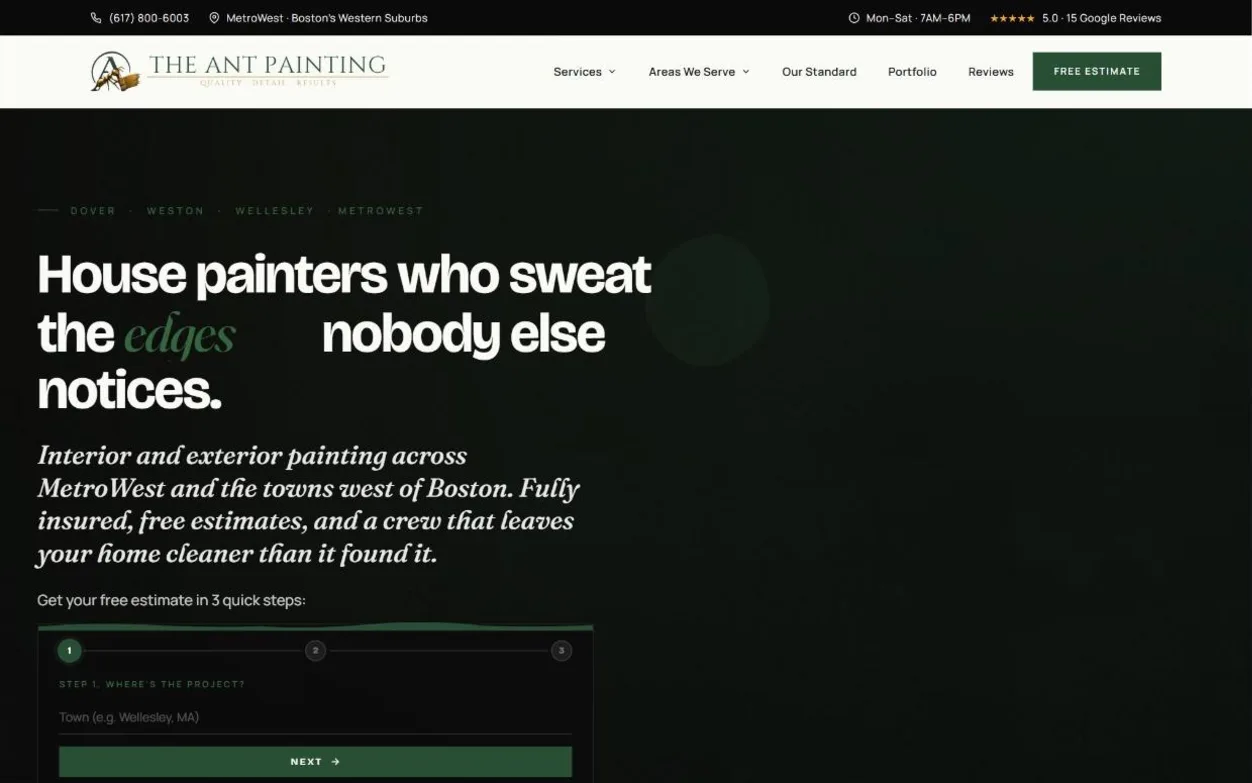 Homepage of The Ant Painting, a website by Leal Media