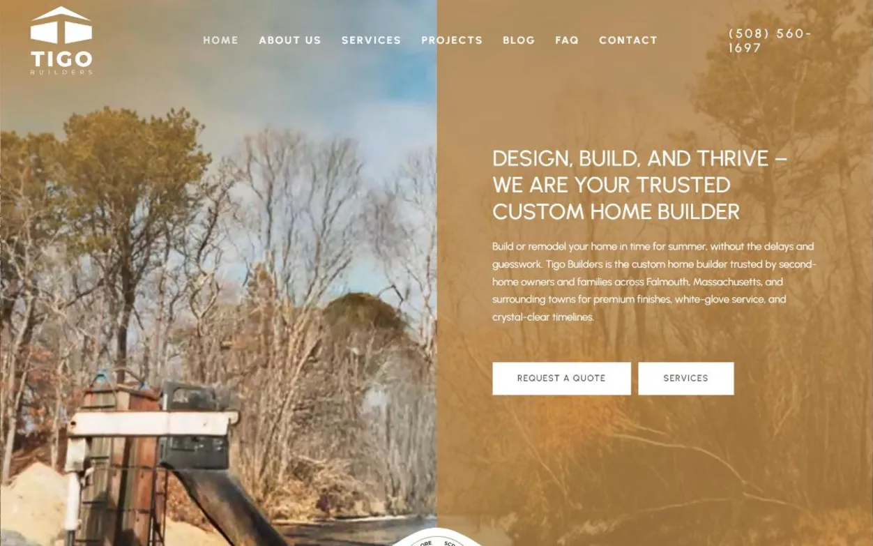Homepage of Tigo Builders, a website by Leal Media
